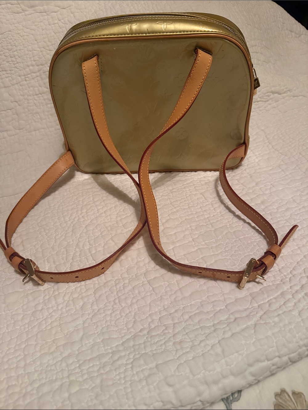 Gold Leather Women's Backpack with Tan Straps